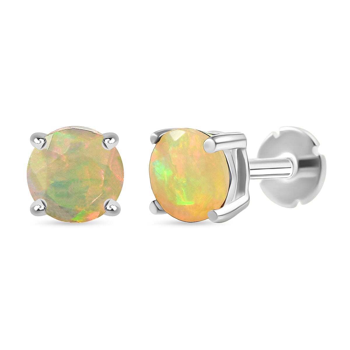 Ethiopian Opal Earring with Screw Back in Rhodium Overlay Sterling Silver