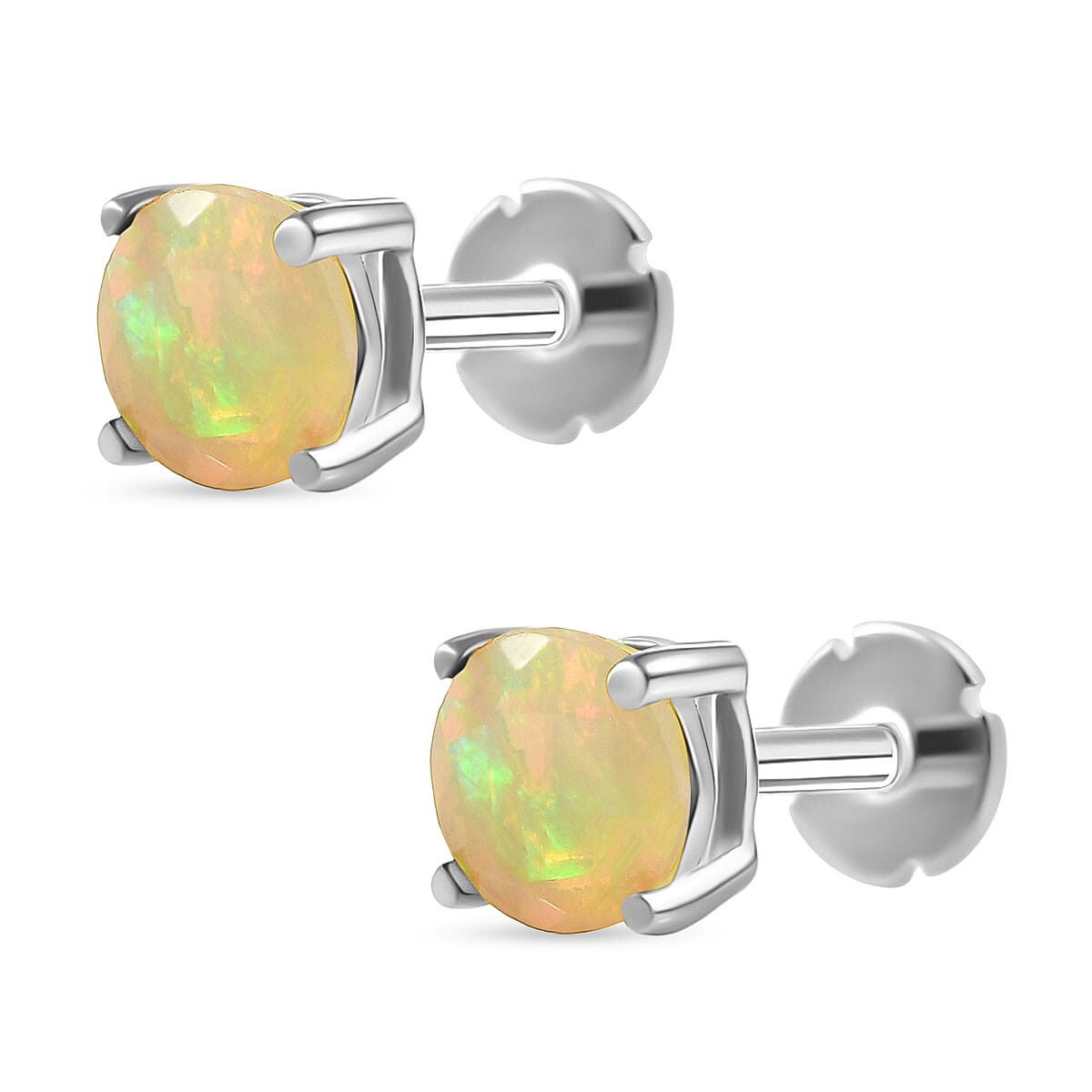 Ethiopian Opal Earring with Screw Back in Rhodium Overlay Sterling Silver