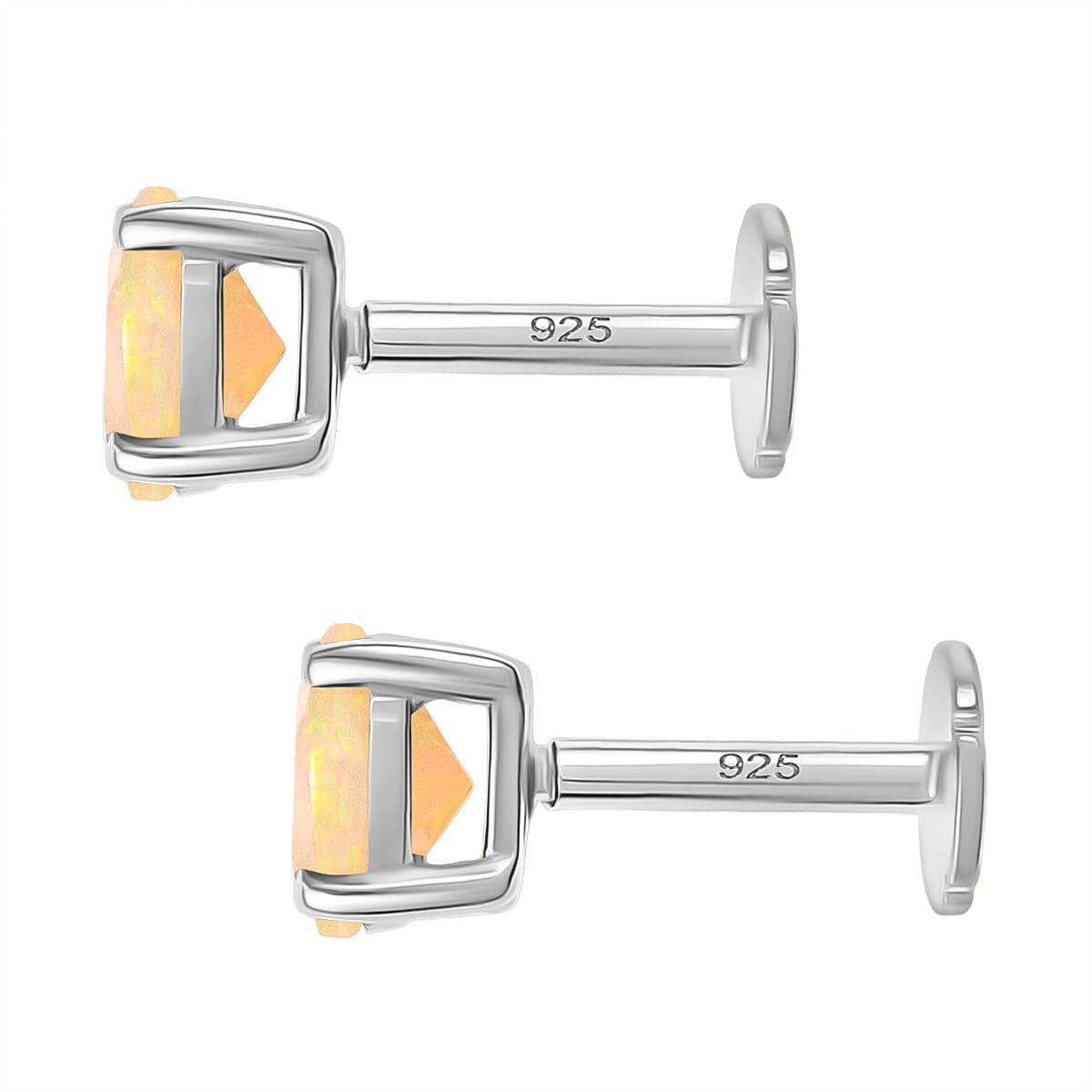 Ethiopian Opal Earring with Screw Back in Rhodium Overlay Sterling Silver