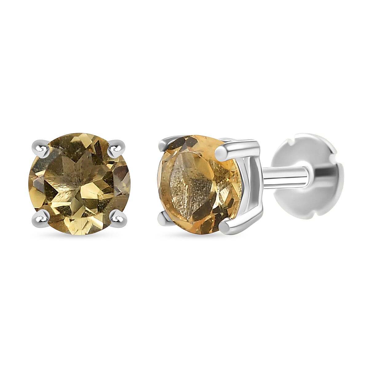 Citrine Earring with Screw Back in Rhodium Overlay Sterling Silver