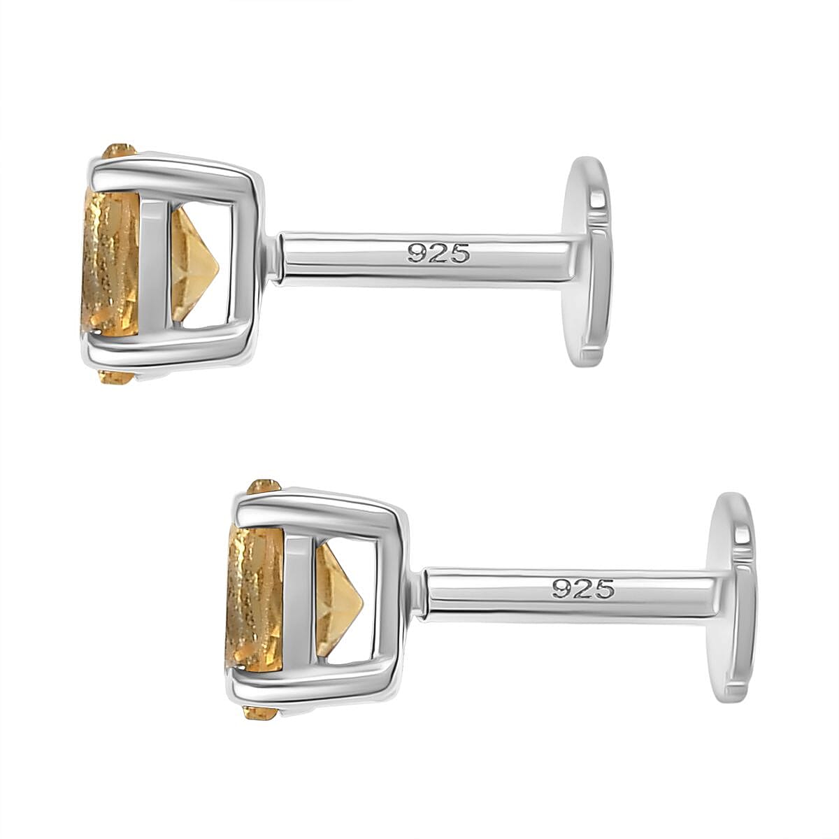 Citrine Earring with Screw Back in Rhodium Overlay Sterling Silver
