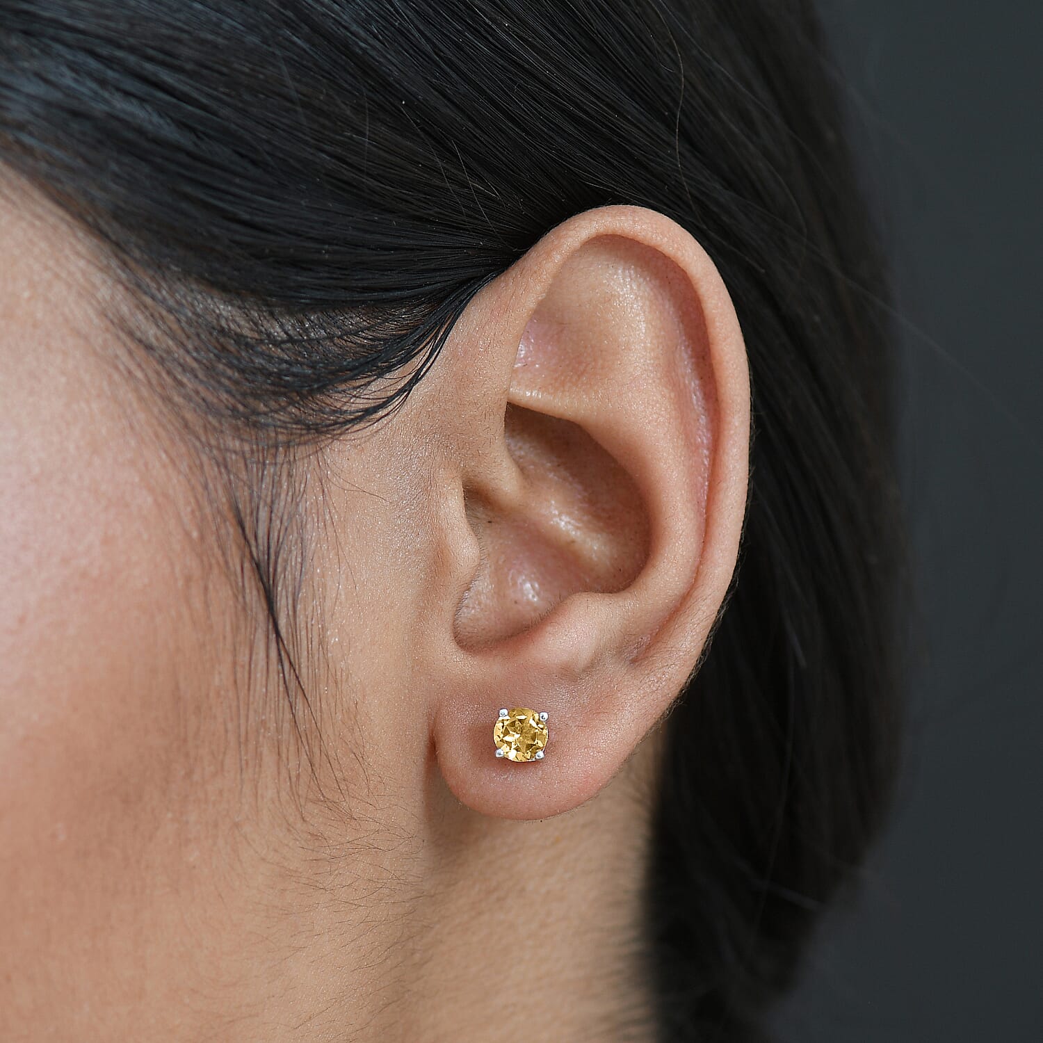 Citrine Earring with Screw Back in Rhodium Overlay Sterling Silver