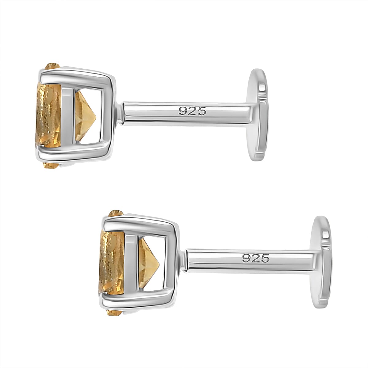 Citrine Earring with Screw Back in Rhodium Overlay Sterling Silver