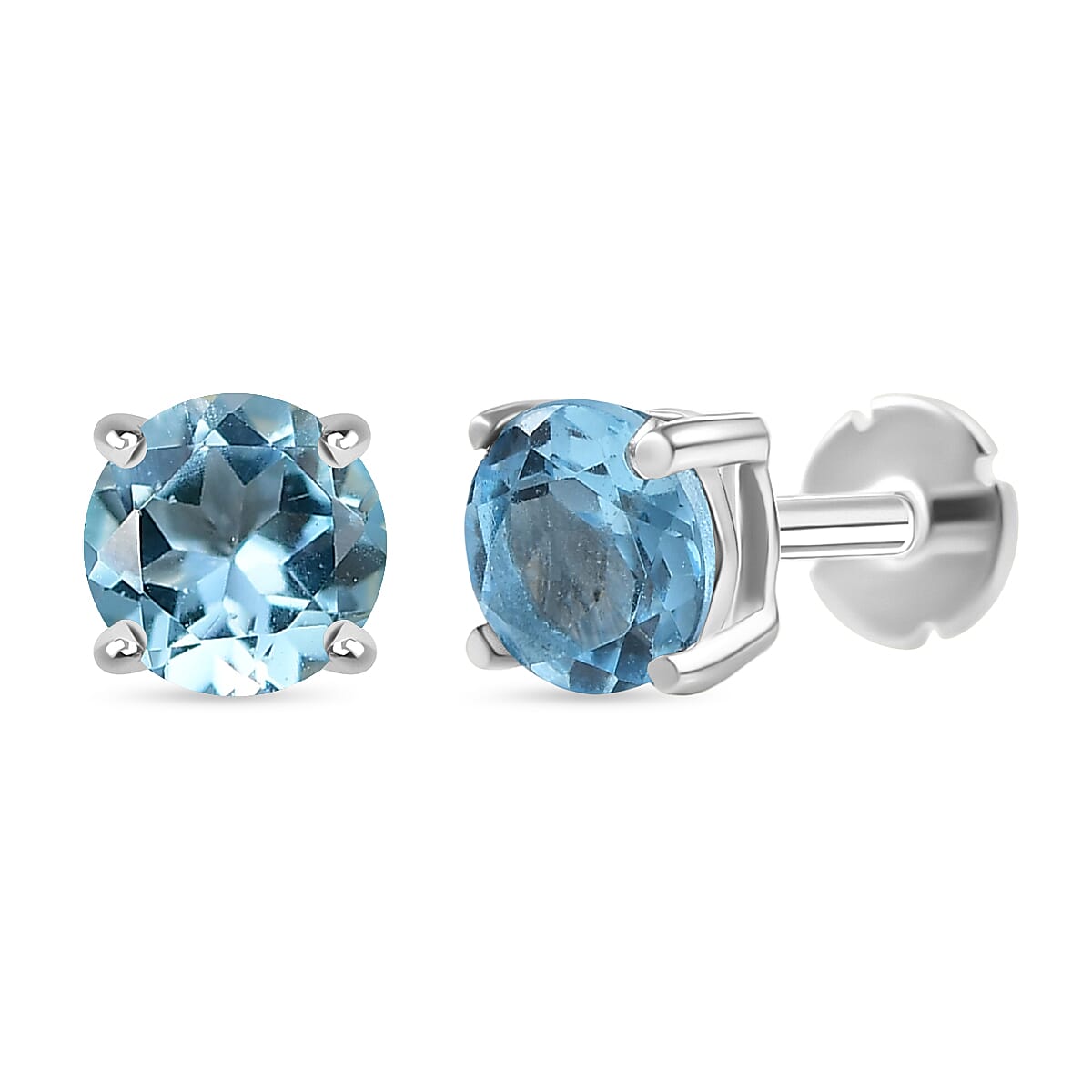 Blue Topaz Earring with Screw Back in Rhodium Overlay Sterling Silver 1.16 Ct.