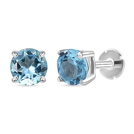 Blue Topaz Earring with Screw Back in Rhodium Overlay Sterling Silver 1.16 Ct.