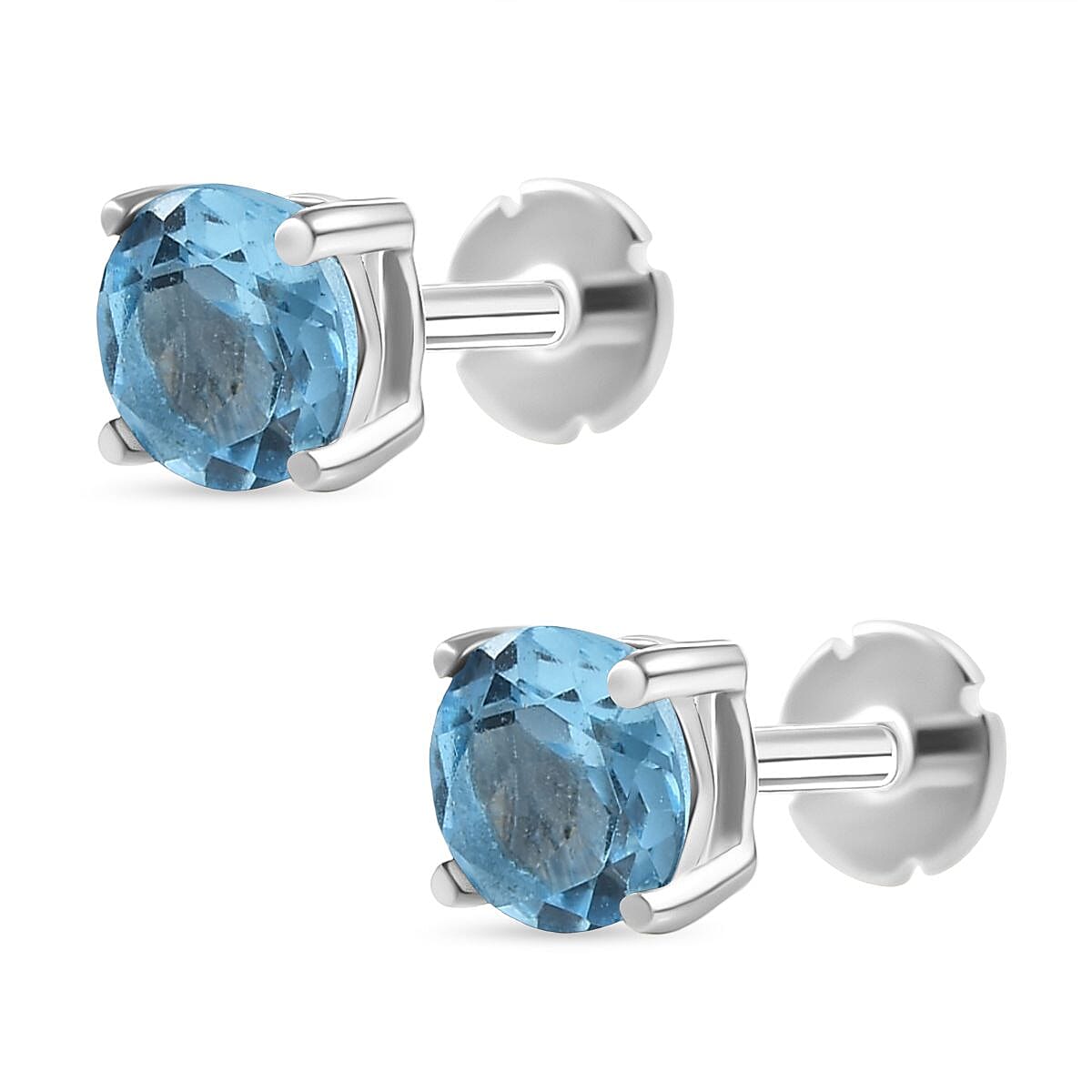 Blue Topaz Earring with Screw Back in Rhodium Overlay Sterling Silver 1.16 Ct.