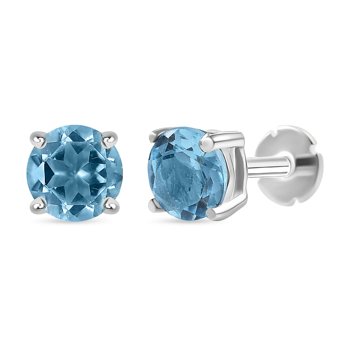 Blue Topaz Earring with Screw Back in Rhodium Overlay Sterling Silver 1.16 Ct.