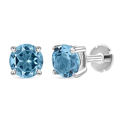 Poke Free Moissanite (5mm) April Birthstone Solitaire Stud Earring in Rhodium Overlay Sterling Silver