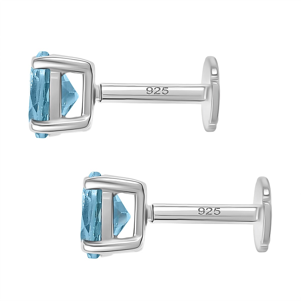 Blue Topaz Earring with Screw Back in Rhodium Overlay Sterling Silver 1.16 Ct.