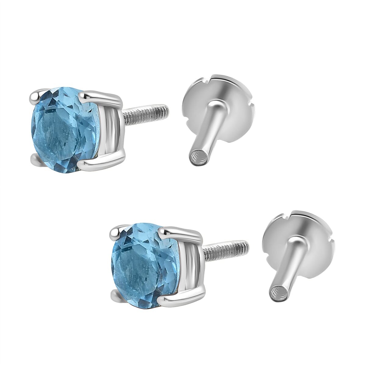 Blue Topaz Earring with Screw Back in Rhodium Overlay Sterling Silver 1.16 Ct.