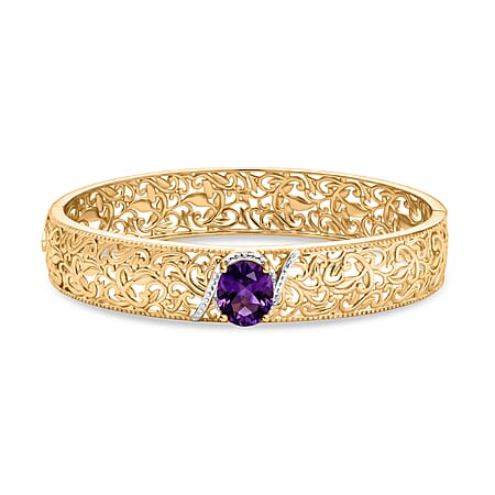 EverTrue African Amethyst Bangle (Size - 7.5) in Yellow Gold Tone 4.58 Ct.