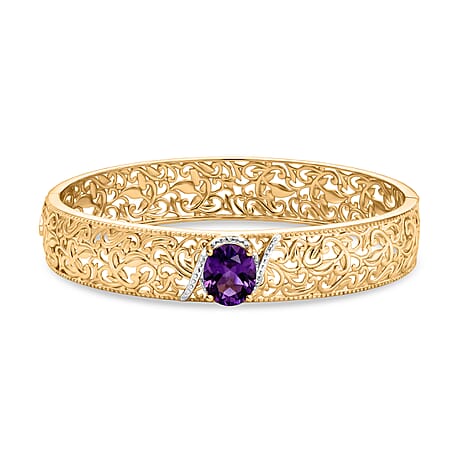 EverTrue African Amethyst Bangle (Size - 7.5) in Yellow Gold Tone 4.58 Ct.