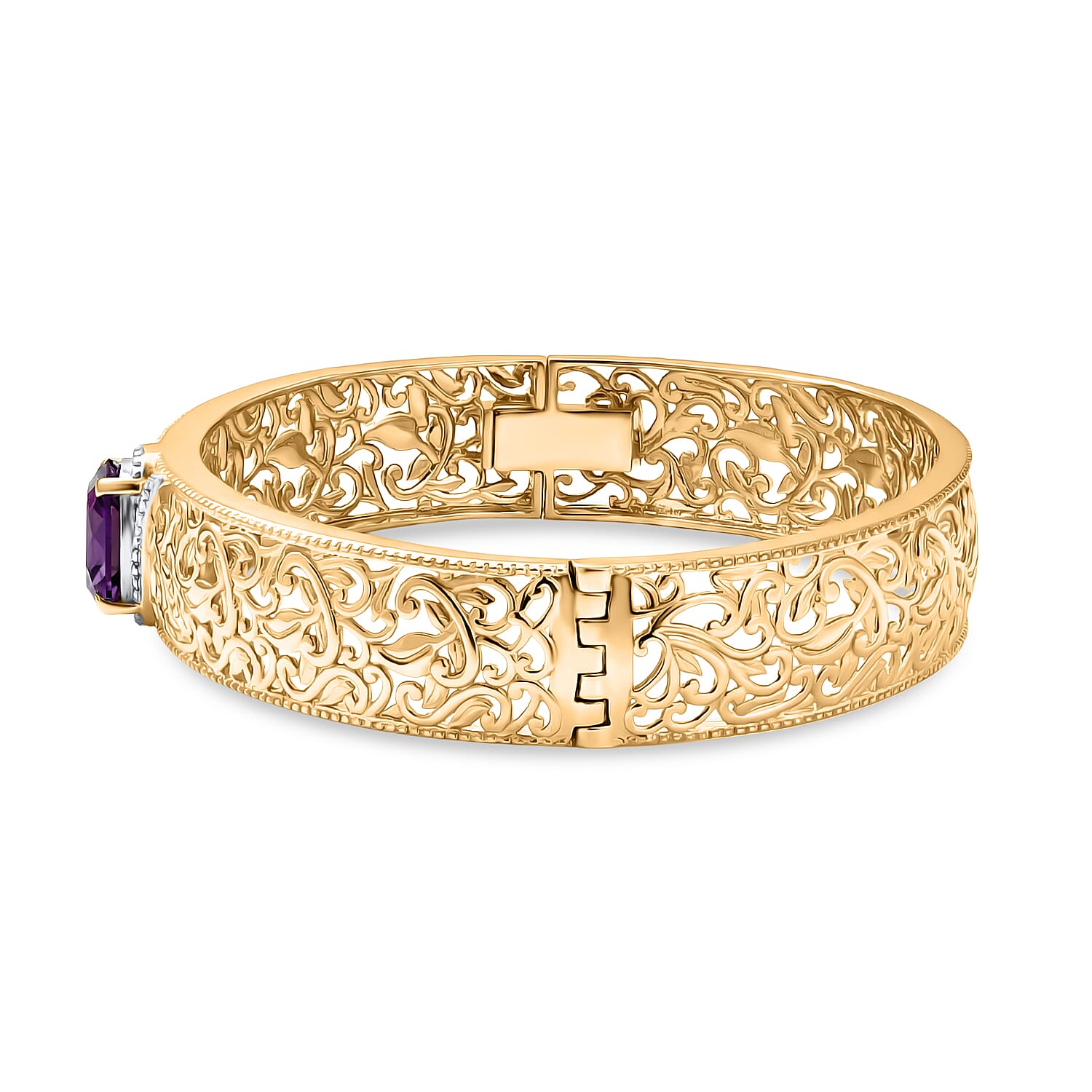 EverTrue African Amethyst Bangle (Size - 7.5) in Yellow Gold Tone 4.58 Ct.