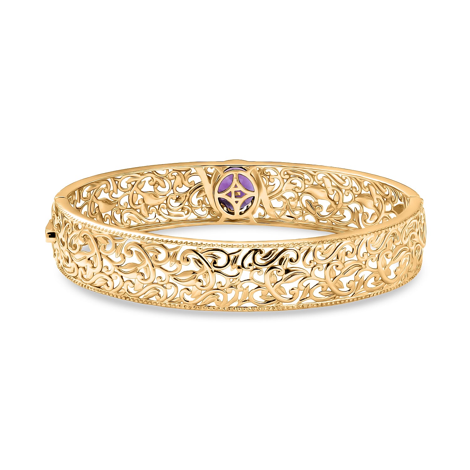 EverTrue African Amethyst Bangle (Size - 7.5) in Yellow Gold Tone 4.58 Ct.