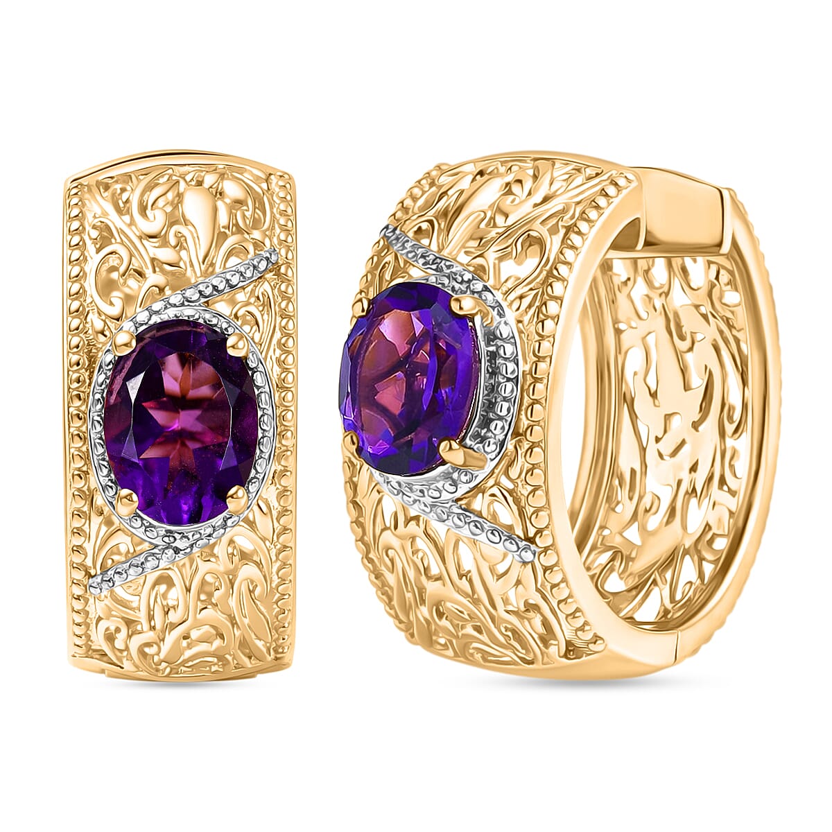 EverTrue African Amethyst Hoop Earring in Two Tone 3.42 Ct.