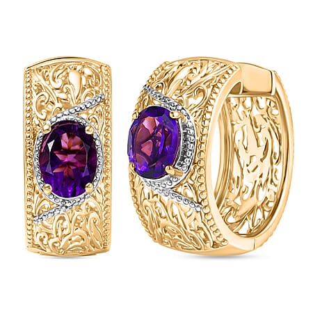 EverTrue African Amethyst Hoop Earring in Two Tone 3.42 Ct.