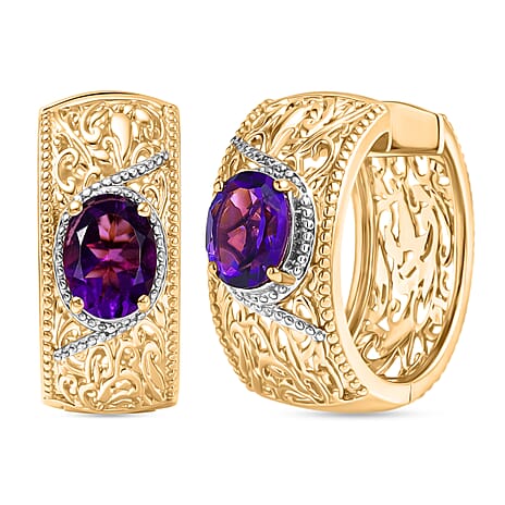 EverTrue African Amethyst Hoop Earring in Two Tone 3.42 Ct.