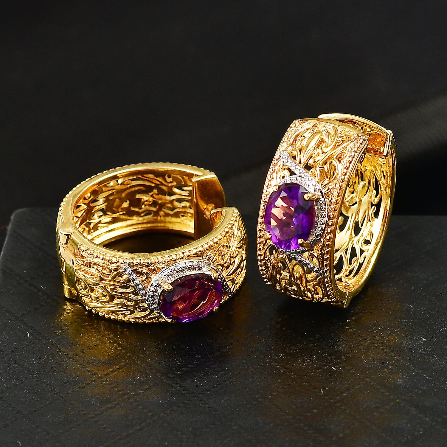 EverTrue African Amethyst Hoop Earring in Two Tone 3.42 Ct.