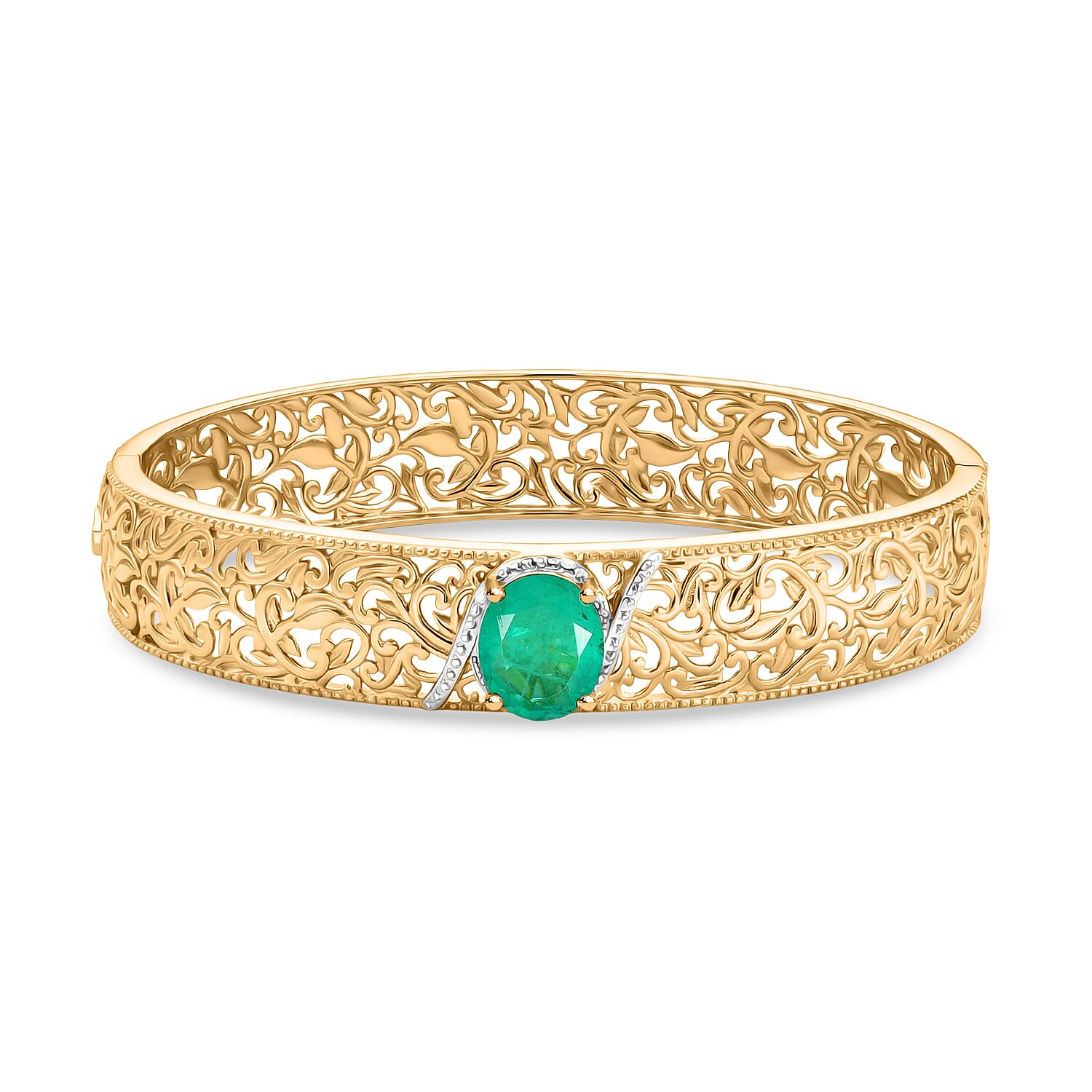 Close Out Deal- EverTrue Emeraldine Triplet Quartz Bangle (Size - 7.5) in Yellow Gold Tone 5.00  Ct.