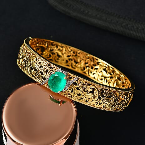 Close Out Deal- EverTrue Emeraldine Triplet Quartz Bangle (Size - 7.5) in Yellow Gold Tone 5.00  Ct.