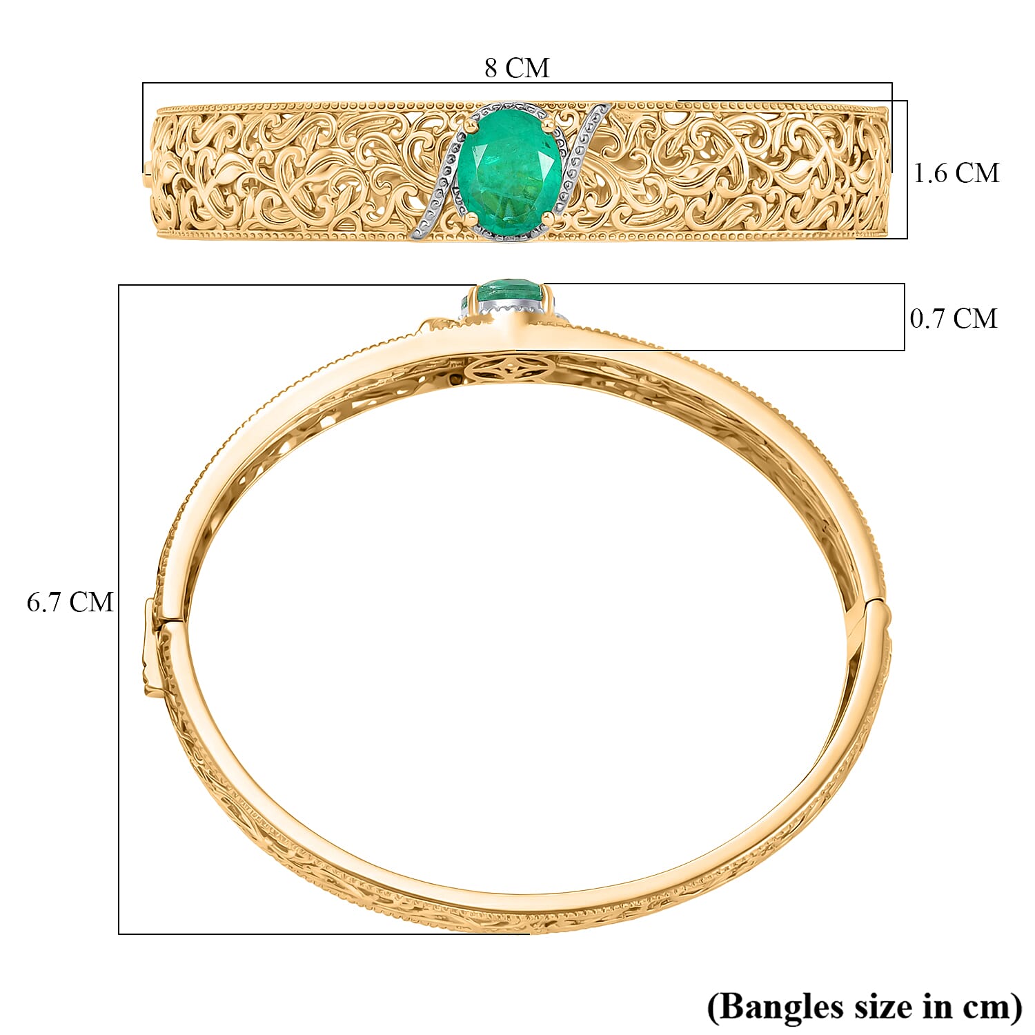 Close Out Deal- EverTrue Emeraldine Triplet Quartz Bangle (Size - 7.5) in Yellow Gold Tone 5.00  Ct.