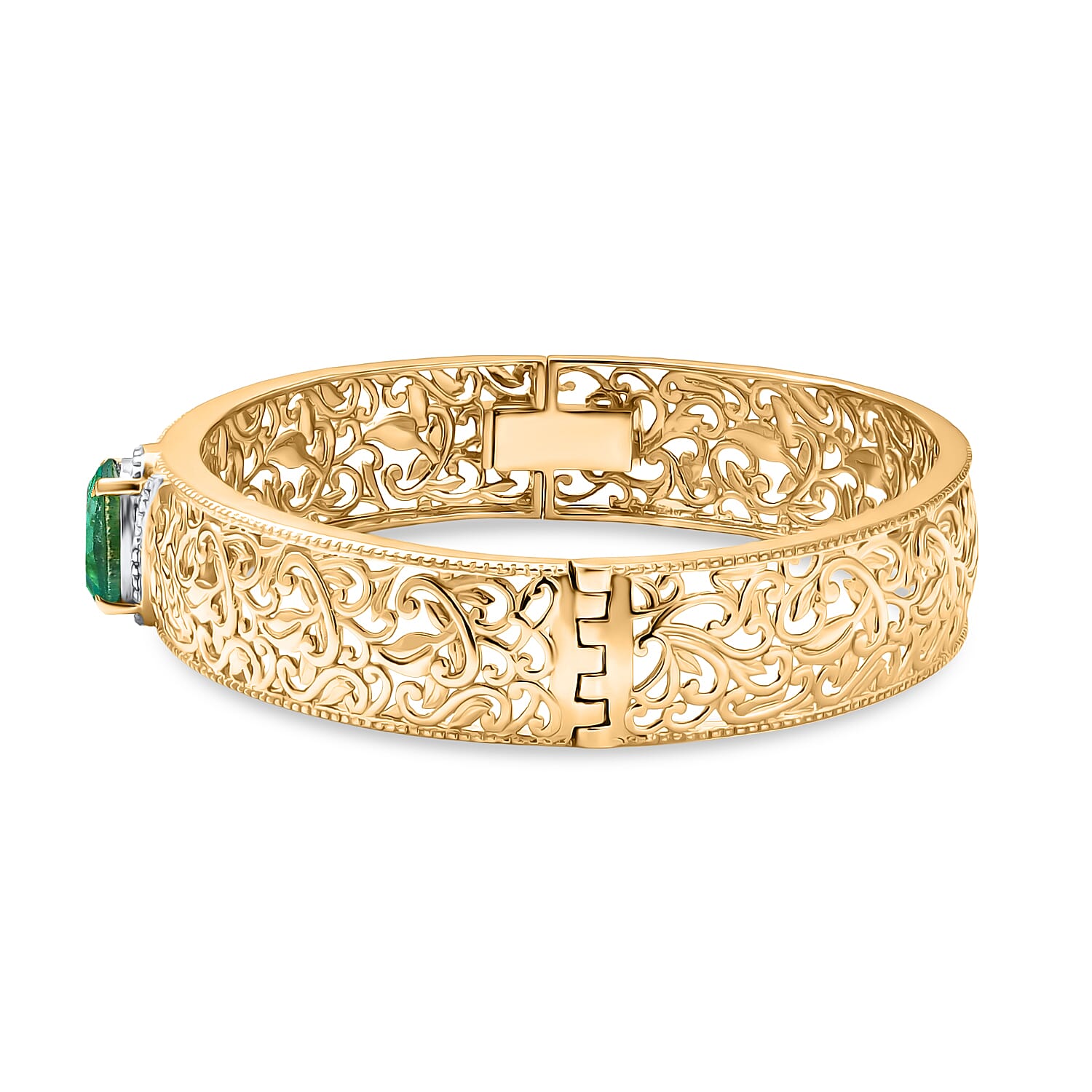 EverTrue Peacock Triplet Quartz Full Bangle (Size-7.5) in Yellow Gold Tone 5.36 Ct.