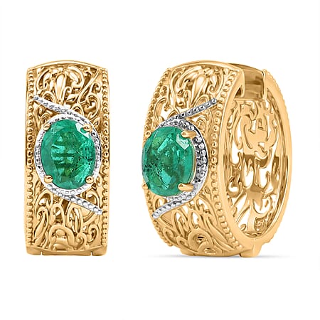 EverTrue Emeraldine Triplet Quartz Full Hoop Fillagree Earrings in Platinum Overlay & Gold Two Tone 4.06 Ct.