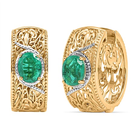 EverTrue Emeraldine Triplet Quartz Full Hoop Fillagree Earrings in Platinum Overlay & Gold Two Tone 4.06 Ct.