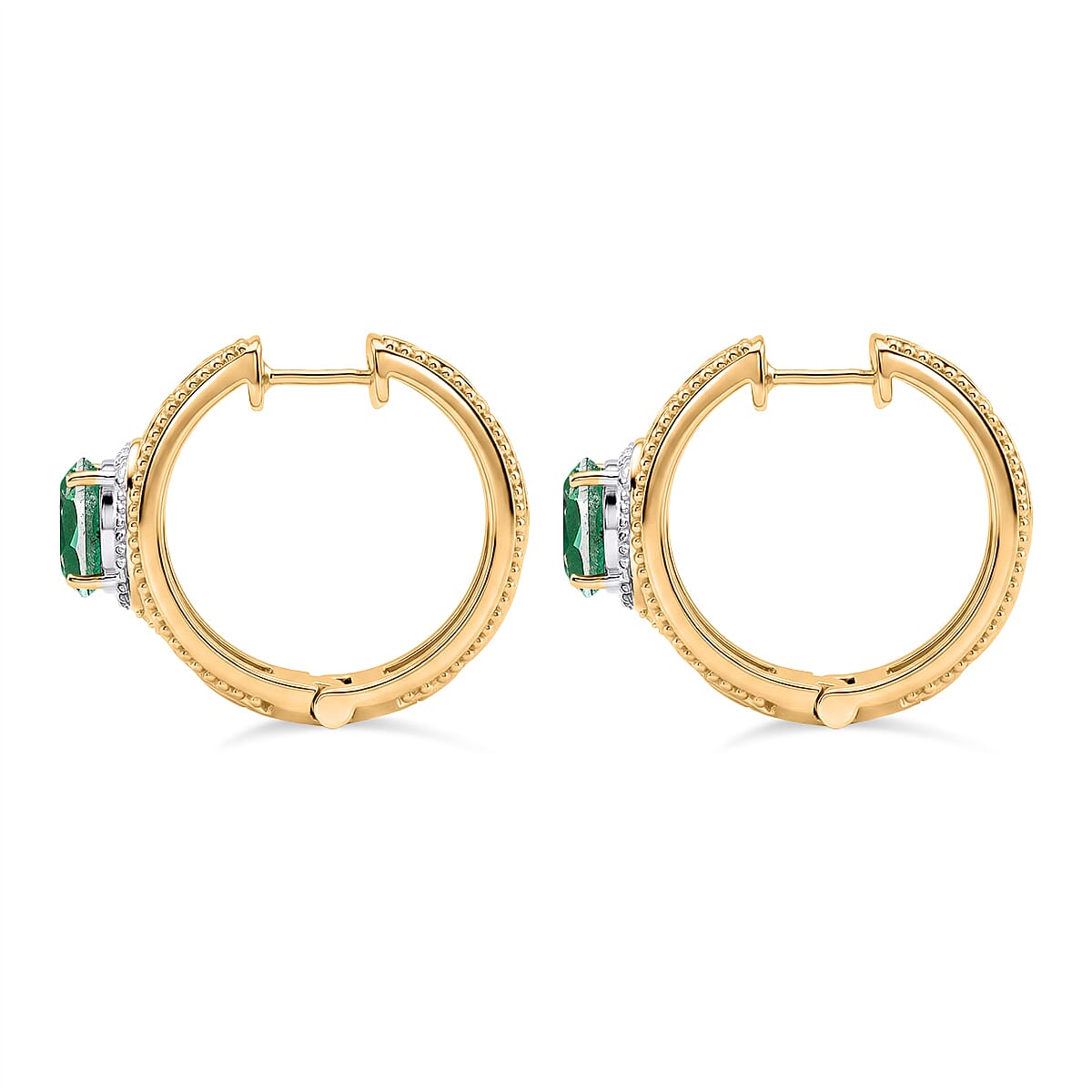 EverTrue Emeraldine Triplet Quartz Full Hoop Fillagree Earrings in Platinum Overlay & Gold Two Tone 4.06 Ct.