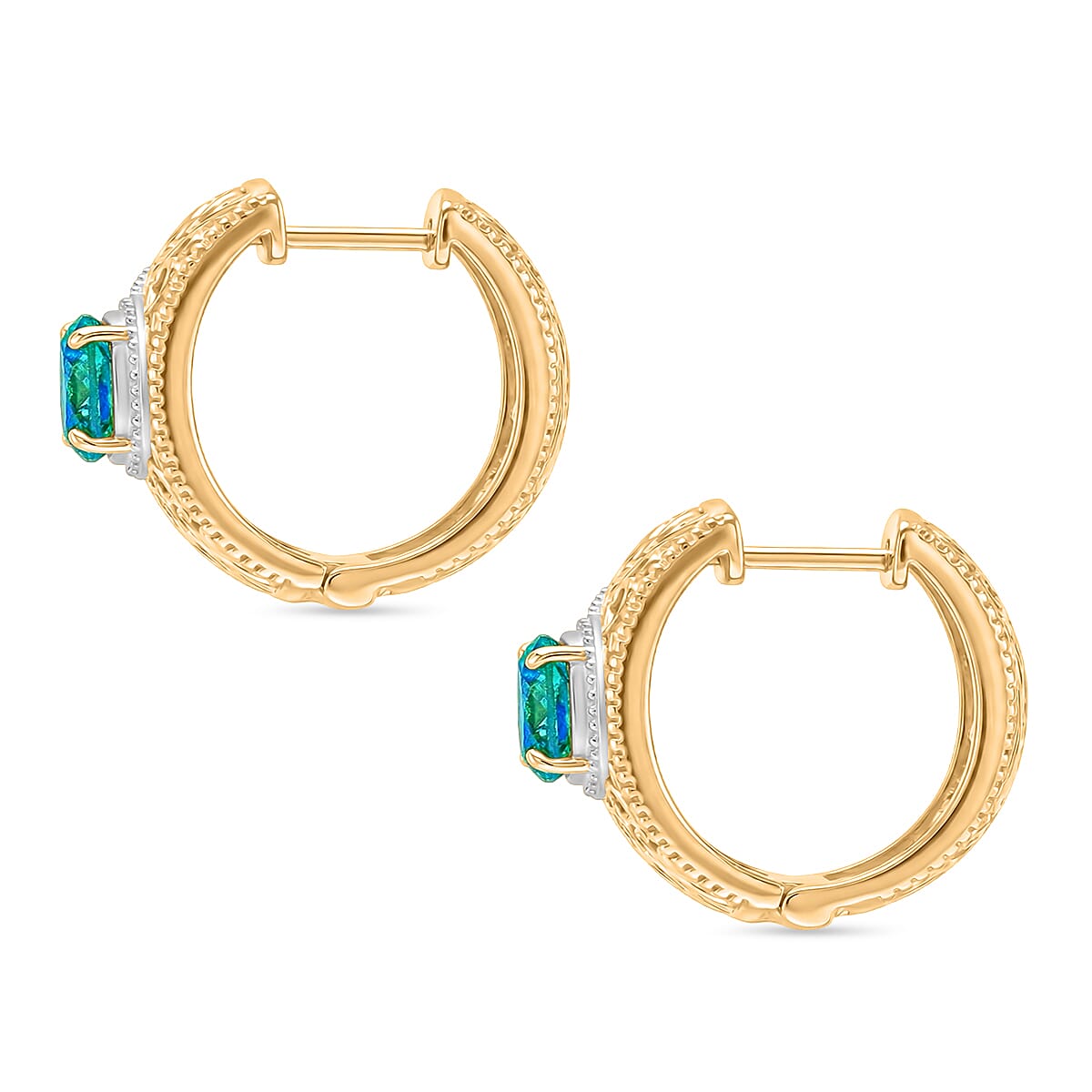 EverTrue Peacock Triplet Quartz Hoop Earrings in Two Tone 4.08 Ct.