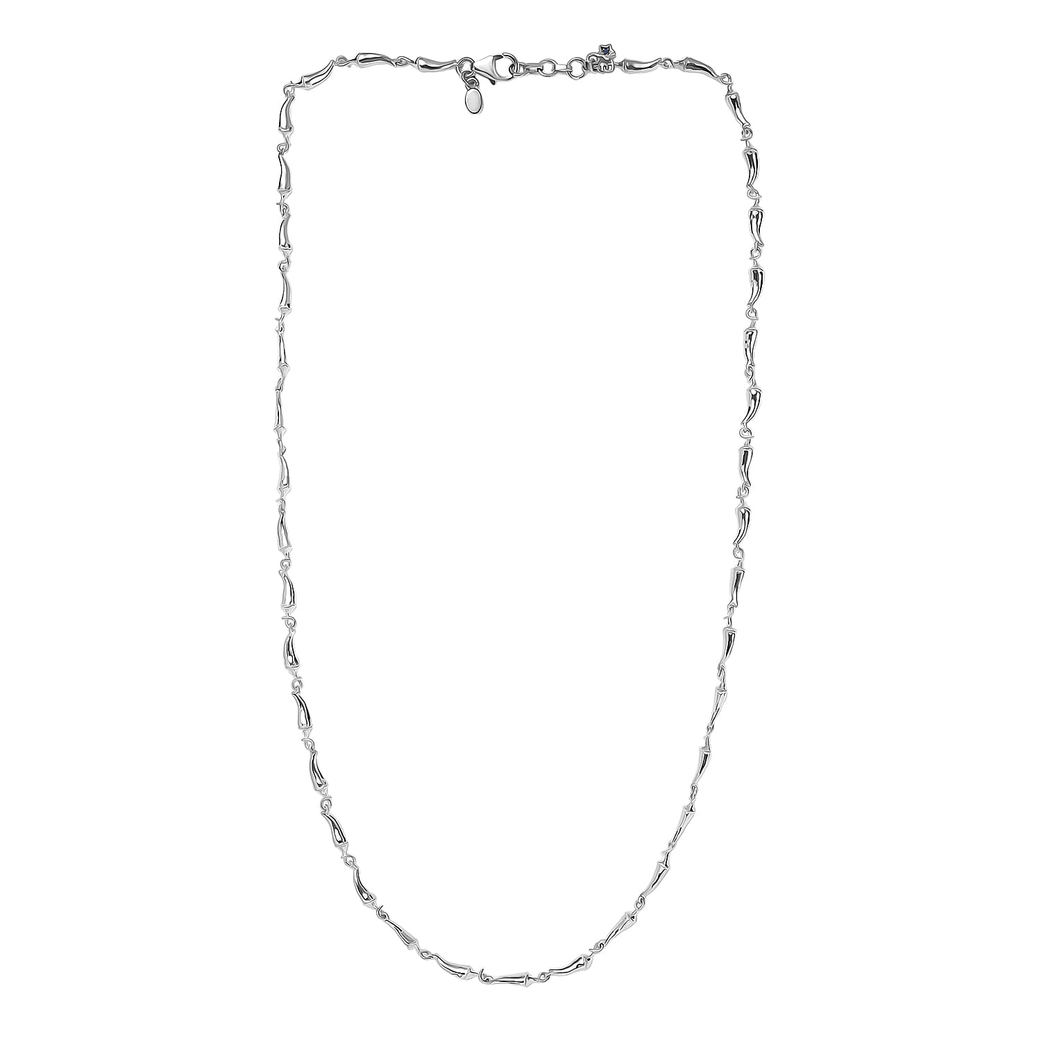 GP - Chilli Pepper Collection Blue Sapphire Necklace (Size 20) with Lobster Clasp in Rhodium Overlay Sterling Silver, Silver Wt. 15.00 Gms.