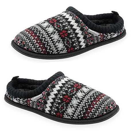 Dunlop Mens Truman Fair Isle Knit Mule Slippers Slipper (Size 8) - Black & Red