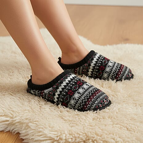 Dunlop Mens Truman Fair Isle Knit Mule Slippers Slipper (Size 11) - Black & Red