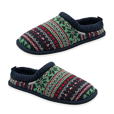 Dunlop Mens Truman Fair Isle Knit Mule Slippers Slipper (Size 7) - Navy & Green
