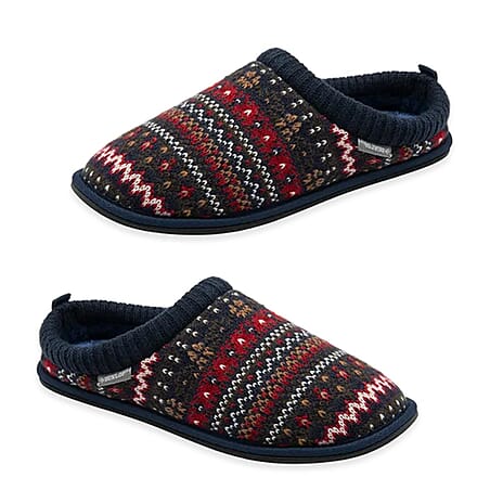 Dunlop Mens Truman Fair Isle Knit Mule Slippers Slipper (Size 8) - Navy & Red