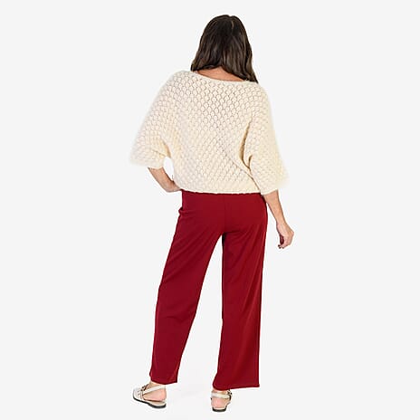 Anamor Crepe Pintuck Wideleg Trousers With Gold Button Detail (Size 22) - Wine