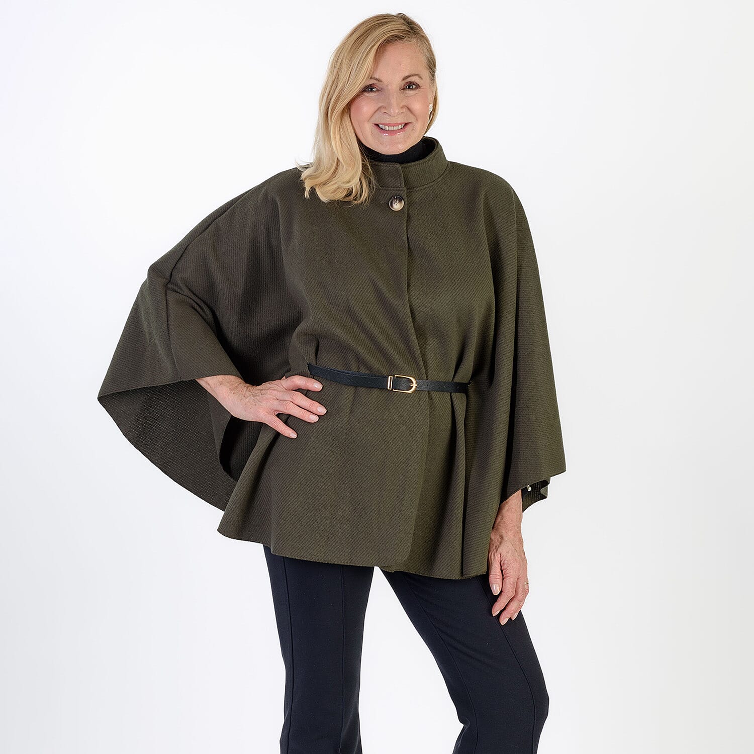 Pure And Natural Classic Cape With Belt (One Size) - Khaki