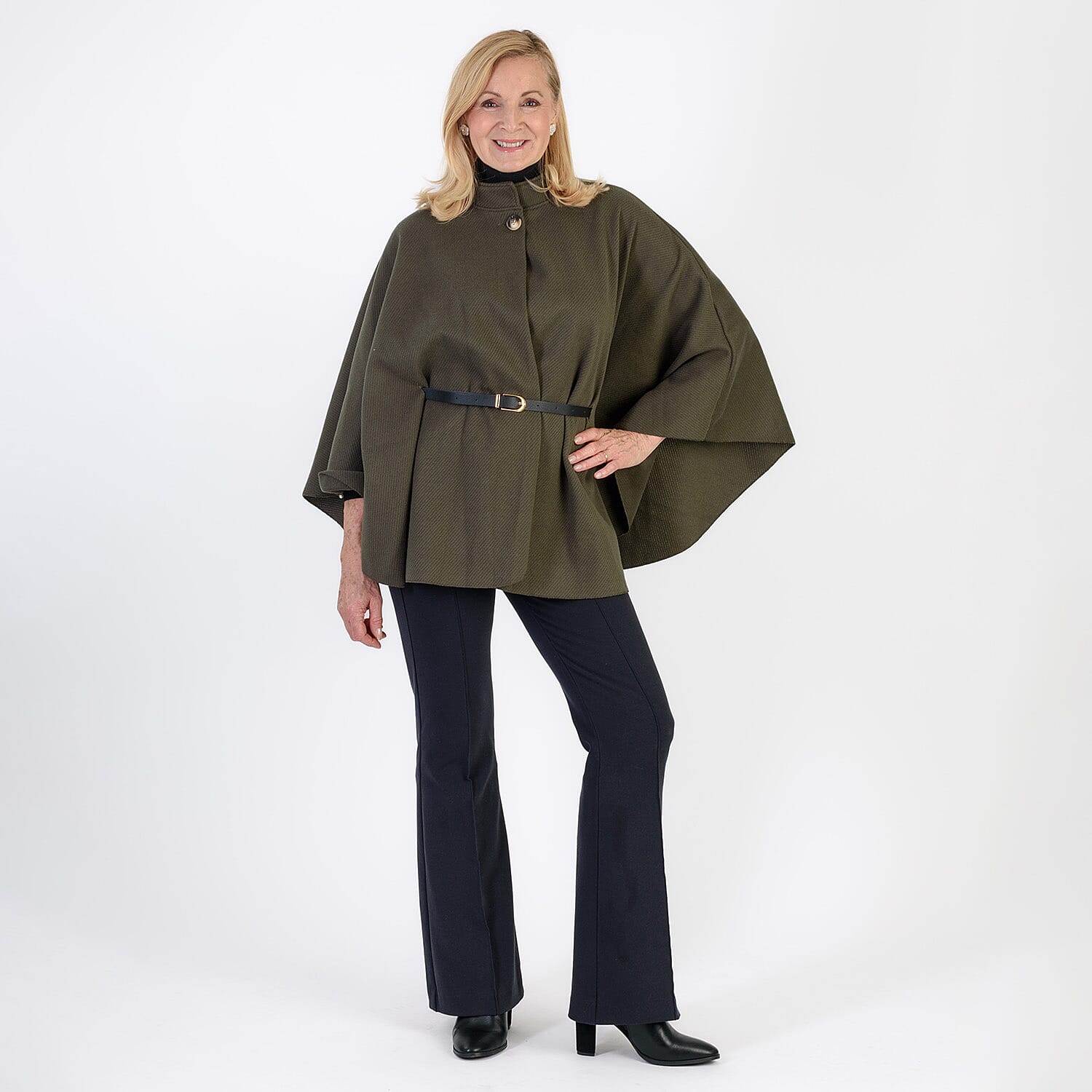 Pure And Natural Classic Cape With Belt (One Size) - Khaki