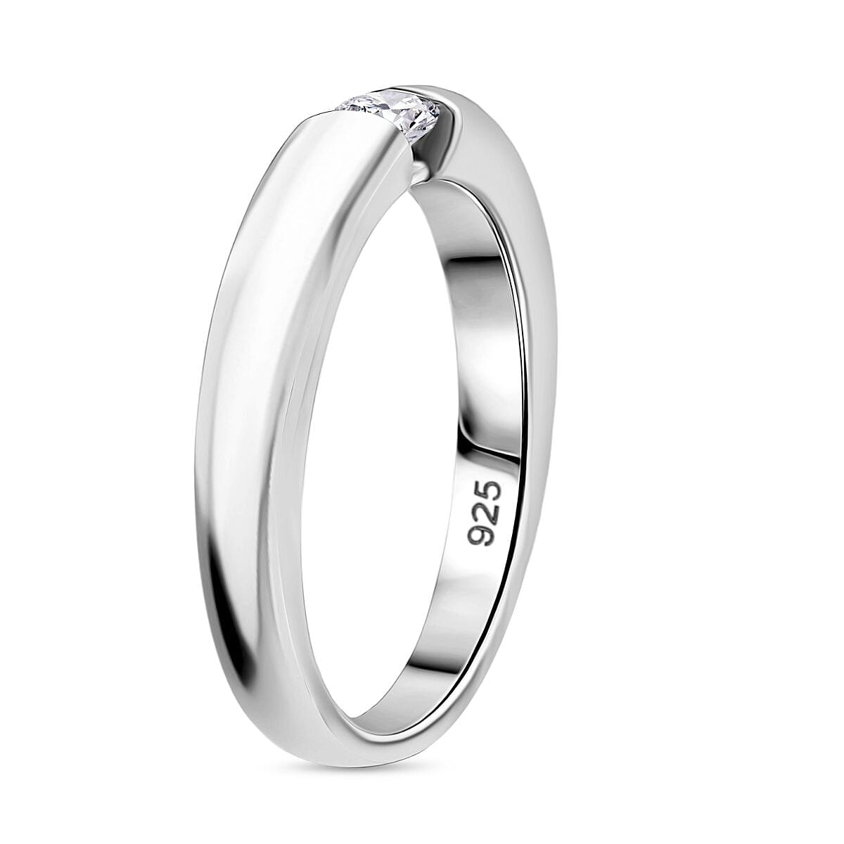 Moissanite Ring in Tension Setting Platinum Overlay Sterling Silver