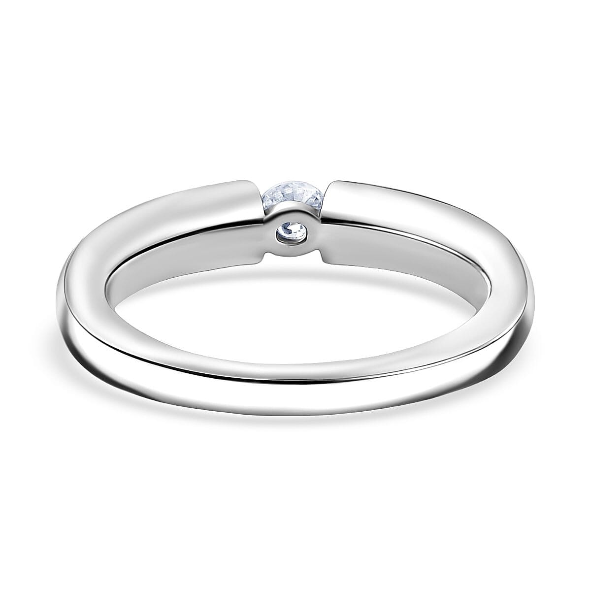 Moissanite Ring in Tension Setting Platinum Overlay Sterling Silver