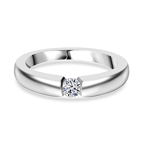 Moissanite Ring in Tension Setting Platinum Overlay Sterling Silver