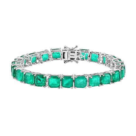 D'Joy Emeraldine Triplet Quartz Line Bracelet (Size - 7) with GB Lock Box in Rhodium Overlay Sterling Silver 36.41 Ct, Silver Wt. 14.70 Gms
