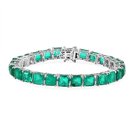 D'Joy Emeraldine Triplet Quartz Line Bracelet (Size 7.5) with GB Lock Box in Rhodium Overlay Sterling Silver 39.58 Ct, Silver Wt. 16.00 Gms.
