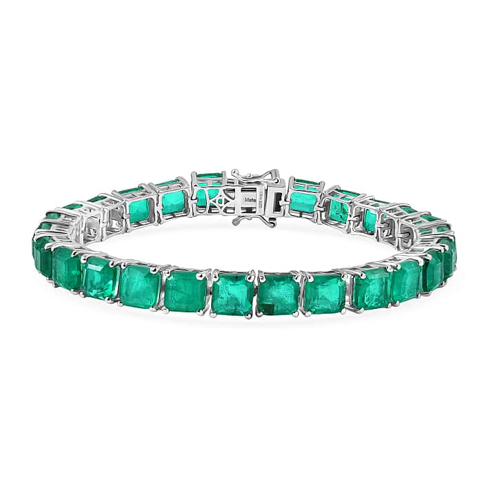 D'Joy Emeraldine Triplet Quartz Line Bracelet (Size 7.5) with GB Lock Box in Rhodium Overlay Sterling Silver 39.58 Ct, Silver Wt. 16.00 Gms.
