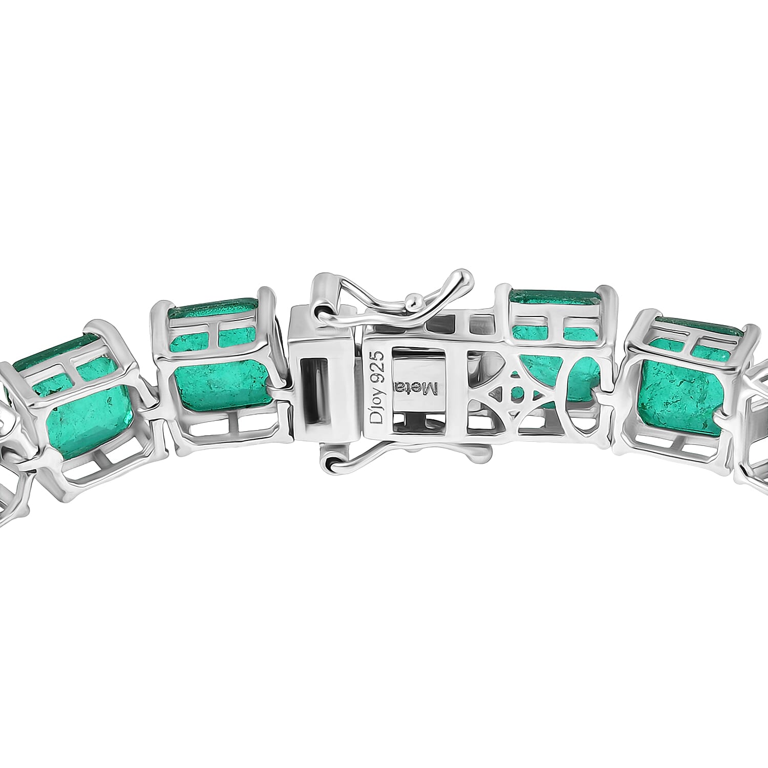 D'Joy Emeraldine Triplet Quartz Line Bracelet (Size 7.5) with GB Lock Box in Rhodium Overlay Sterling Silver 39.58 Ct, Silver Wt. 16.00 Gms.