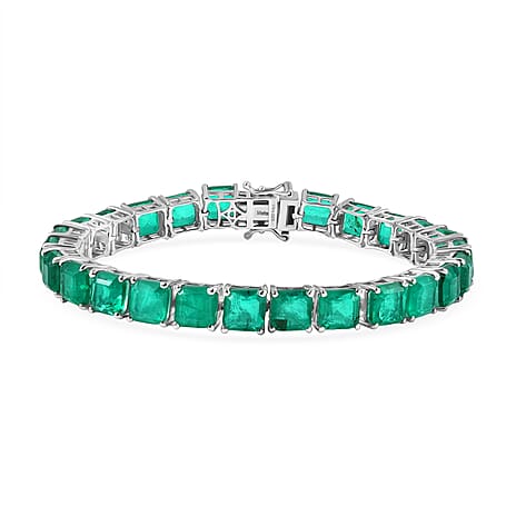 D'Joy Emeraldine Triplet Quartz Line Bracelet (Size 8) with GB Lock Box in Rhodium Overlay Sterling Silver 42.74 Ct, Silver Wt. 15.27 Gms.