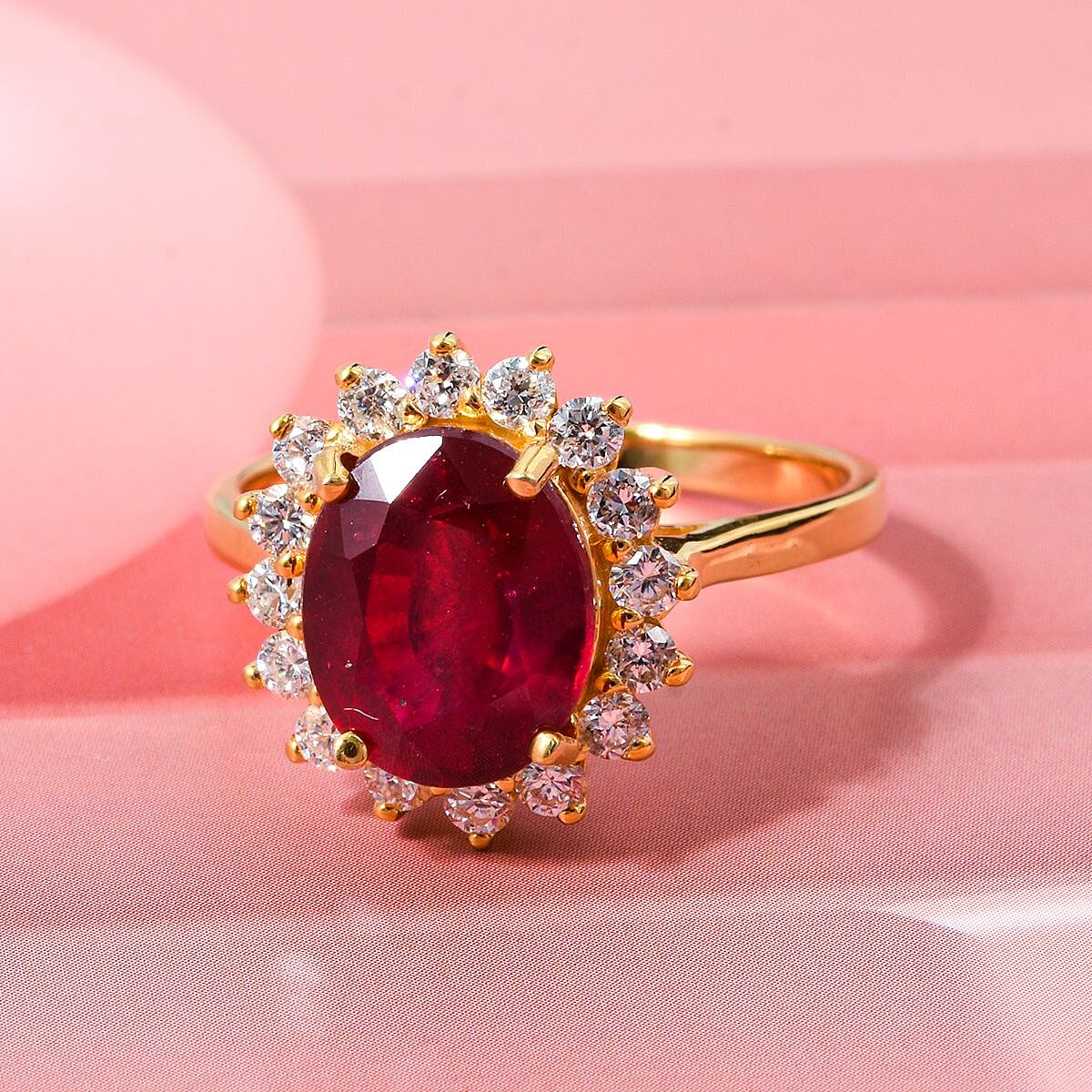 OTO - Luxuriant African Ruby & Lab Grown Diamond Ring in 18K Vermeil Yellow Gold Plated Sterling Silver 5.37 Ct.