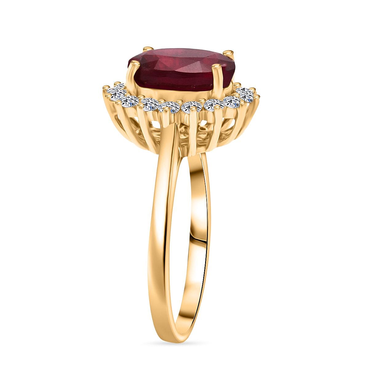 OTO - Luxuriant African Ruby & Lab Grown Diamond Ring in 18K Vermeil Yellow Gold Plated Sterling Silver 5.37 Ct.