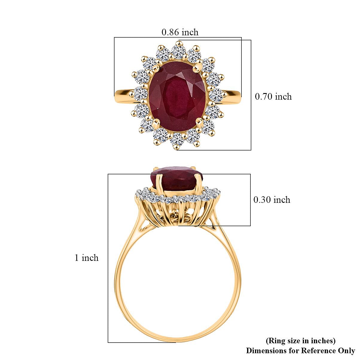 OTO - Luxuriant African Ruby & Lab Grown Diamond Ring in 18K Vermeil Yellow Gold Plated Sterling Silver 5.37 Ct.