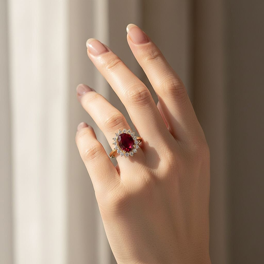 OTO- African Ruby & SI-GH Lab Grown Diamond Ring in Sterling Silver